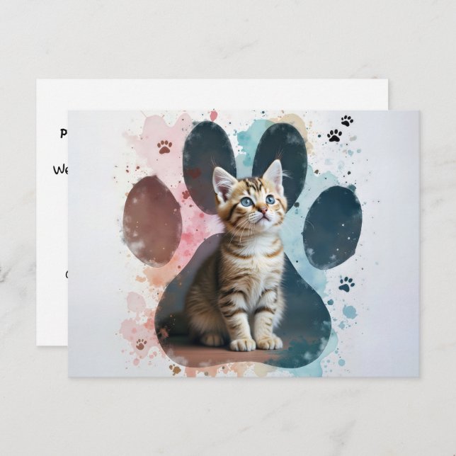 Tabby Cat In a Paw Print Postcard (Front/Back)