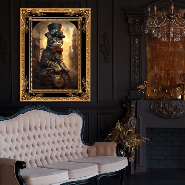 Tabby Cat in a Steampunk Outfit AI Generated Photo Print (Creator Uploaded)