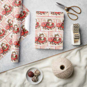 Tabby Cat In a Valentine Heart Candy Box Wrapping Paper