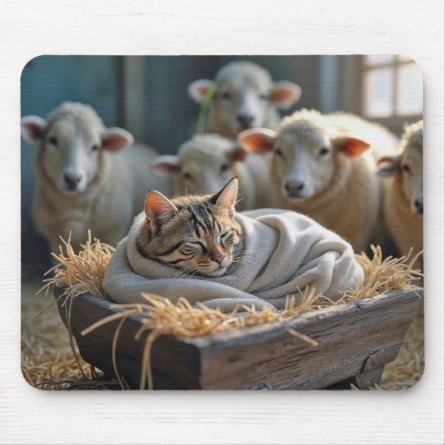Tabby Cat In Barn Manger Mouse Pad (Front)
