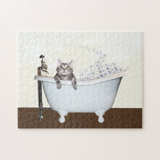 Tabby cat in bathtub jigsaw puzzle
