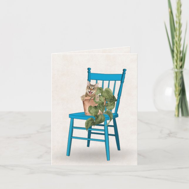 Tabby Cat in Potted Plant Note Card (Front)
