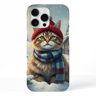 Tabby Cat in Preppy Winter Attire and Hat iPhone 16 Pro Max Case