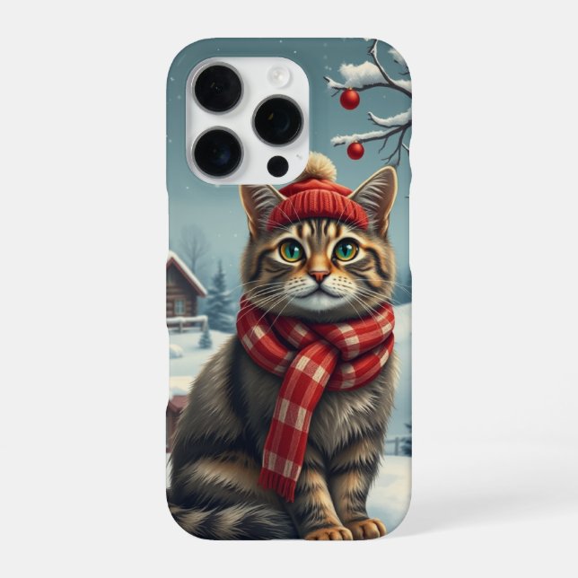Tabby Cat in Preppy Winter Attire and Hat   iPhone Case (Back)