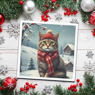 Tabby Cat in Preppy Winter Attire and Hat Napkins