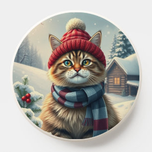 Tabby Cat in Preppy Winter Attire and Hat PopSocket