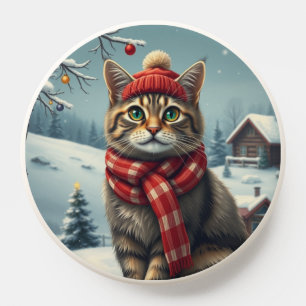 Tabby Cat in Preppy Winter Attire and Hat   PopSocket