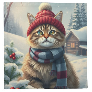 Tabby Cat in Preppy Winter Attire and Hat Winter Cloth Napkin