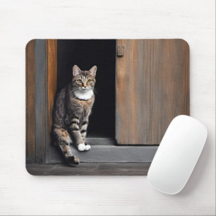 Tabby Cat in Shed Doorway Mouse Pad