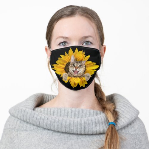 tabby cat in sunflower adult cloth face mask