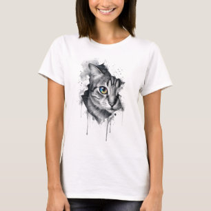 Tabby Cat Ink Portrait with Rainbow Eye T-Shirt