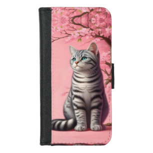 Tabby Cat Japanese Cherry Blossom Flower Kitten iPhone 8/7 Wallet Case