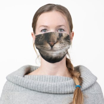 Tabby Cat Kitten Funny Whiskers Mouth Adult Cloth Face Mask by ShopKatalyst at Zazzle