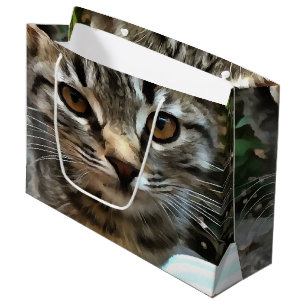 Tabby Cat Kitten Making Eye Contact Large Gift Bag