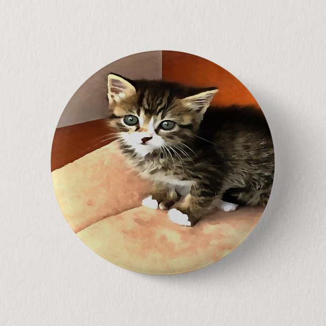 Tabby Cat Kitten Pet Portrait Button (Front)