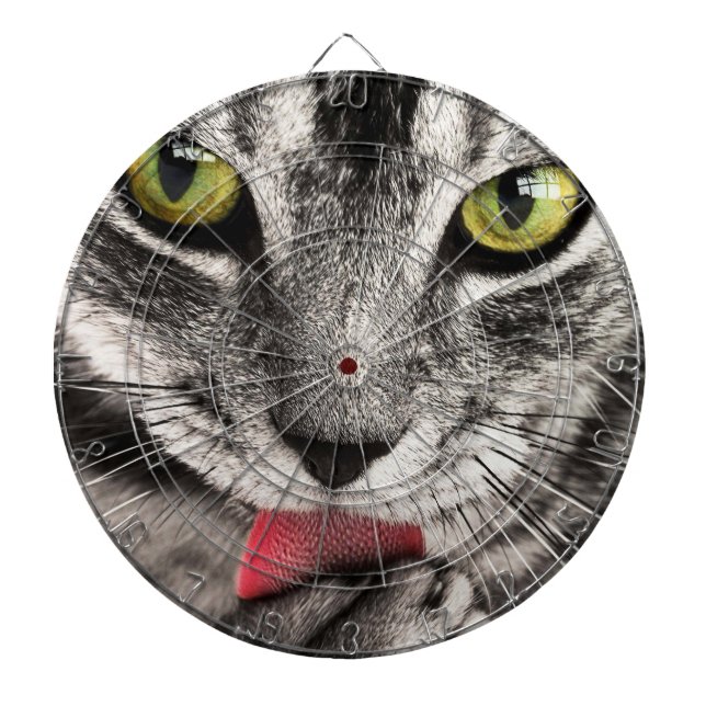 Tabby Cat Licking Paw Dart Board (Front)