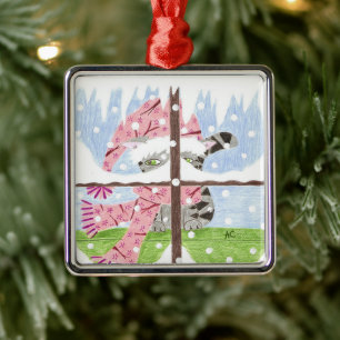 Tabby cat looking out the window premium ornament
