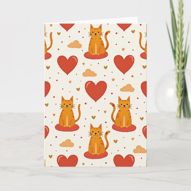 Tabby Cat Love Hearts Pattern Card (Front)