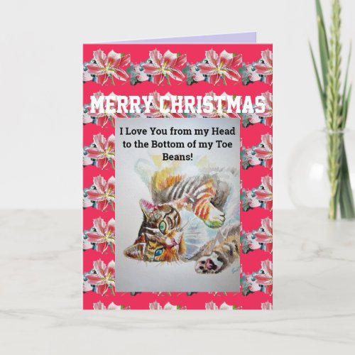 Tabby Cat Love You Toe Beans Art Christmas Card