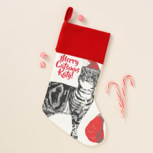 Tabby Cat Merry Catsmus Aqua Christmas Stocking