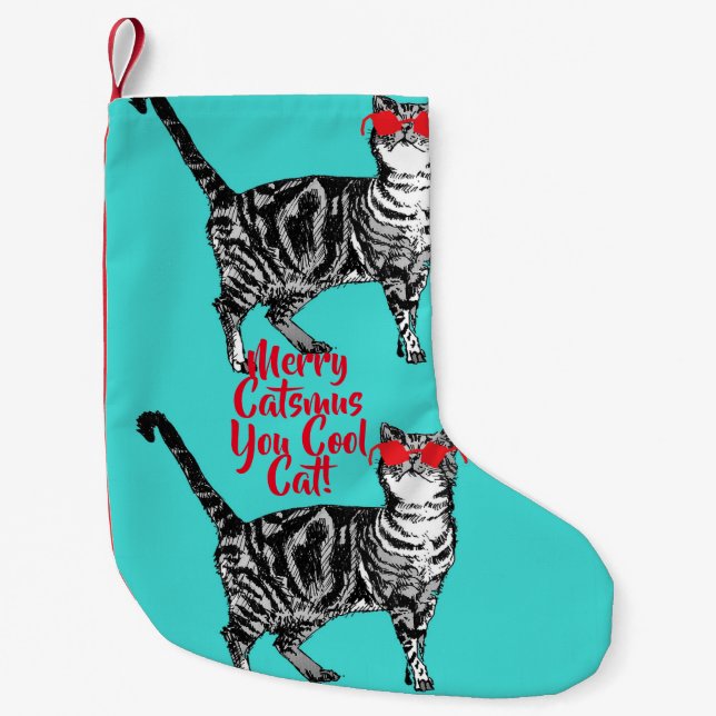 Tabby Cat Merry Catsmus Cool Christmas Stocking (Front)