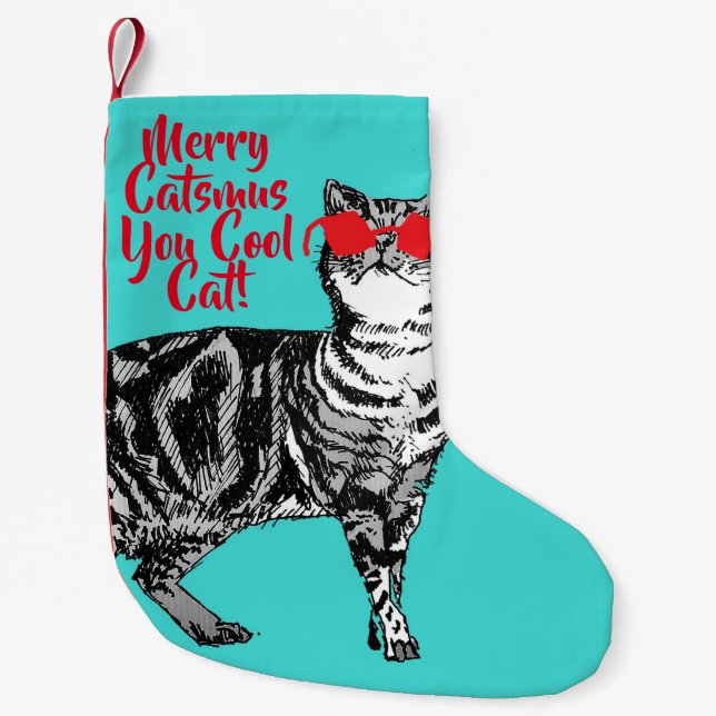 Tabby Cat Merry Catsmus Cool Christmas Stocking (Front)
