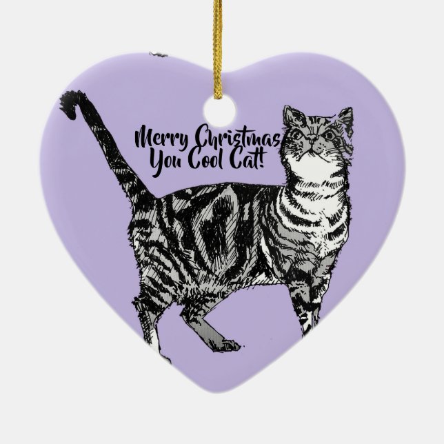 Tabby Cat Merry Catsmus lilac Christmas Decoration (Back)