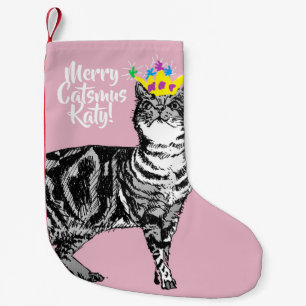 Tabby Cat Merry Catsmus Pink Christmas Stocking