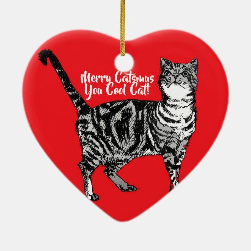 Tabby Cat Merry Catsmus Red Christmas Decoration