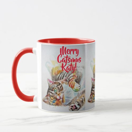 Tabby Cat Merry Catsmus Red Christmas Mug