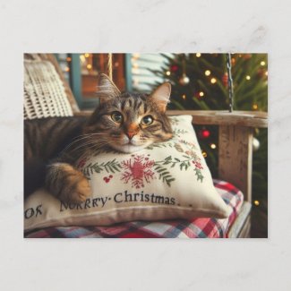 Tabby Cat Merry Christmas AI Postcard