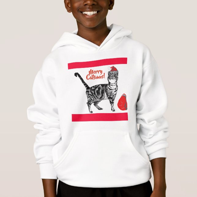 Tabby Cat Merry Christmas Catsmus Red Funny Cats H Hoodie (Front)