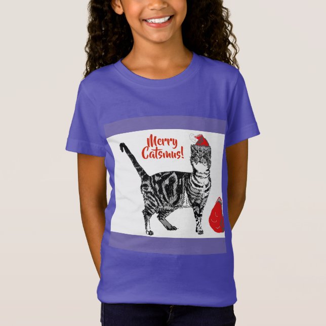 Tabby Cat Merry Christmas Catsmus Red Funny Cats T T-Shirt (Front)