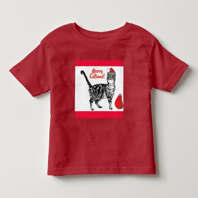 Tabby Cat Merry Christmas Catsmus Red Funny Cats Toddler T-shirt (Front)