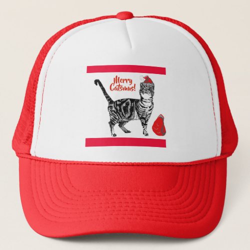 Tabby Cat Merry Christmas Catsmus Red Funny Cats Trucker Hat