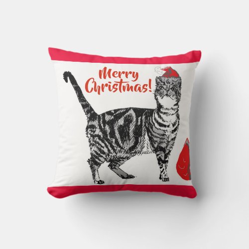 Tabby Cat Merry Christmas Red cats Cushion