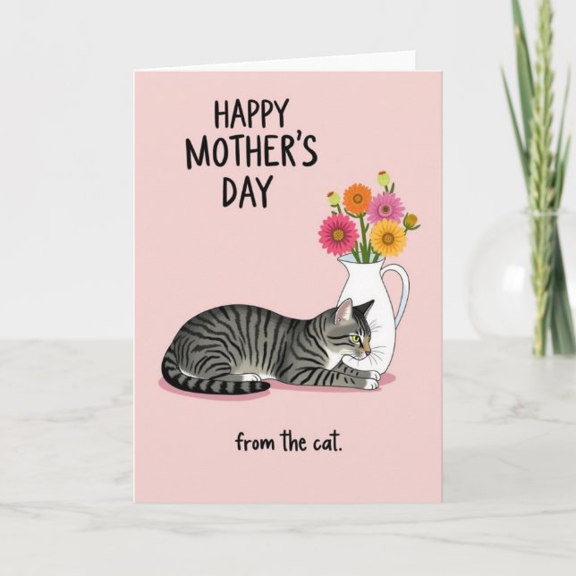 Tabby Cat Mothers Day Floral Card (Front)