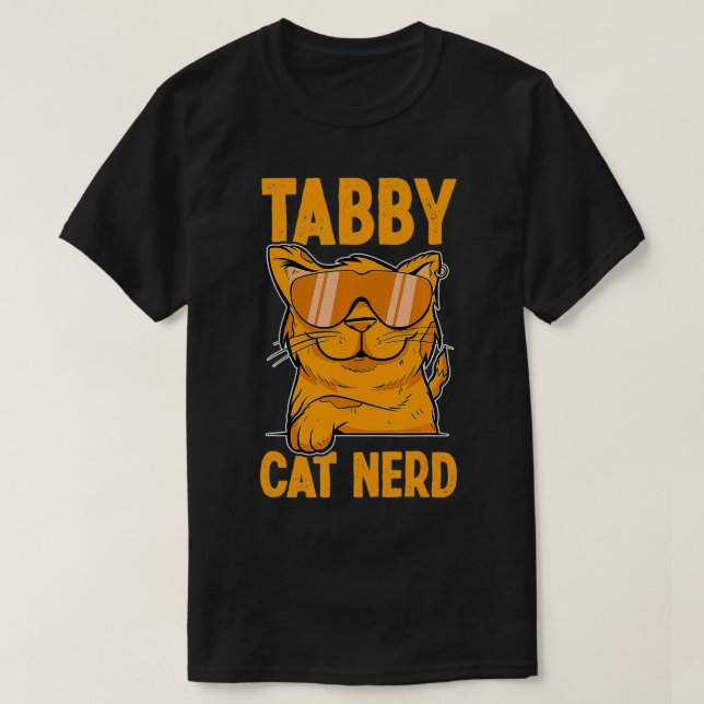 Tabby Cat Nerd Orange Cat Lover Pet Kitty  T-Shirt (Design Front)