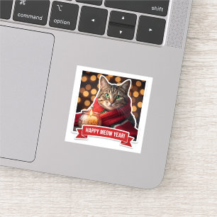 Tabby Cat New Year Celebration Sticker