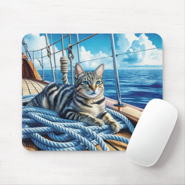 Tabby Cat On A Boat Mouse Pad (With Mouse)