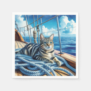 Tabby Cat On Boat Ropes Napkins
