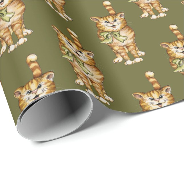 tabby cat on green wrapping paper (Roll Corner)