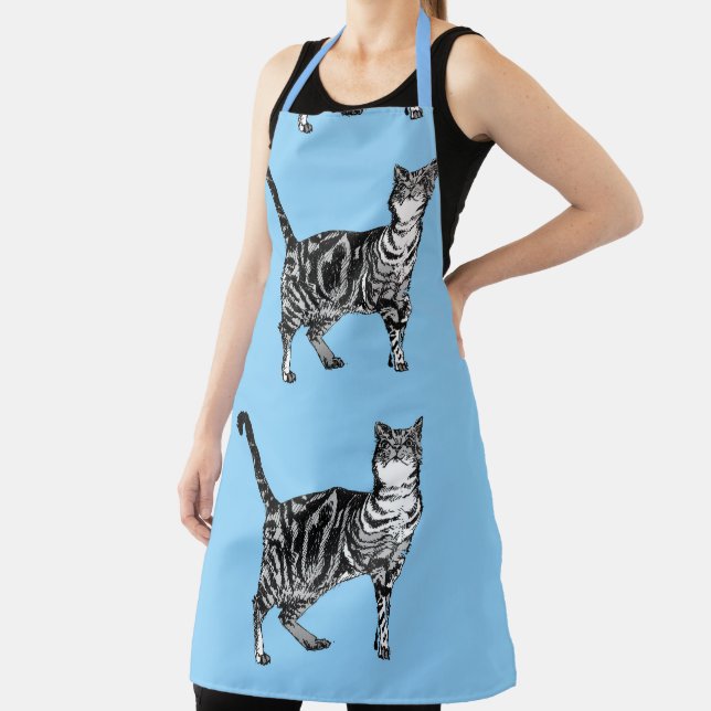 Tabby Cat On Light Blue Cats pet Animal Apron (Insitu)
