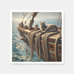 Tabby Cat On Nautical Ropes Napkins