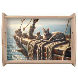 Tabby Cat On Nautical Sailboat Ropes Serving Tray