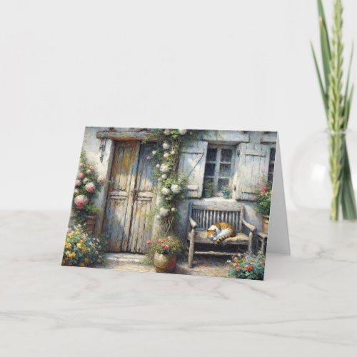 Tabby Cat On Old Bench Thank You Card