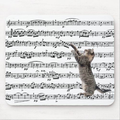 Tabby Cat On Sheet Music Mouse Pad