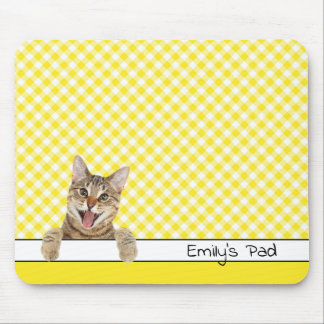 Tabby Cat on Yellow Gingham Mouse Pad