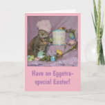 Tabby Cat Painting Easter Eggs Holiday Card at Zazzle