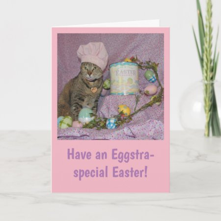 Tabby Cat Painting Easter Eggs Holiday Card